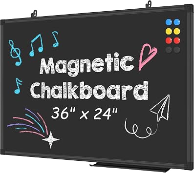 Lockways Magnetic Chalkboard 36 x 24 Inches, Large Black Board Wall Decor | Aluminum Frame Hanging Chalk Board for Restaurant Menu, School, Office and Home