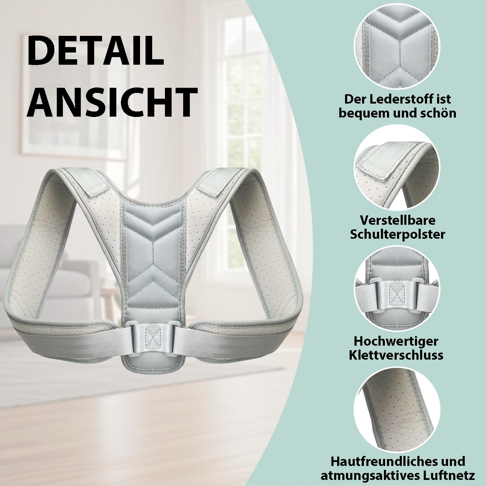 Rücken Geradehalter,Haltungskorrektor Rücken für Männer Frauen Atmungsaktiver Haltungstrainer mit Verstellbaren Schultergurten Relieve Back Pain & Prevent Hunchback (Grey XL)