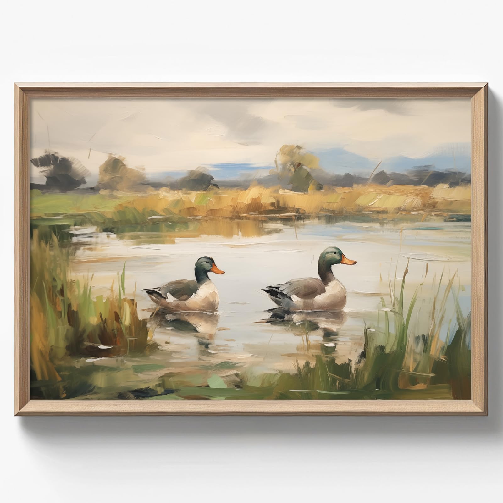 Oiyehokeul Vintage Mallard Duck Canvas Wall Art, Rustic Duck Picture, Countryside Landscape Painting, Abstract Animal Poster, 16x24in, Unframed