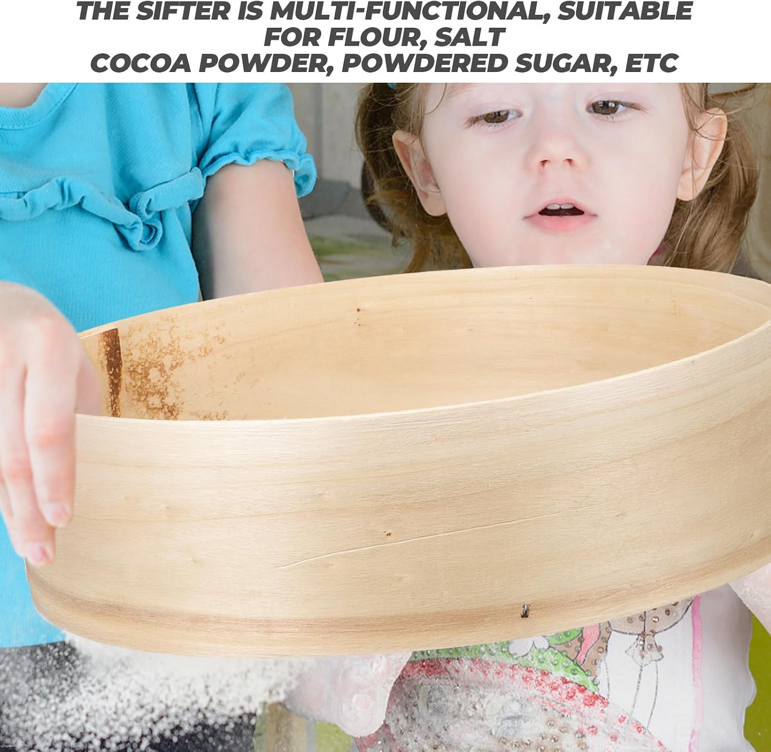 SHOWERORO Wooden Flour Sifter Fine Mesh Baking Filter 27cm round Household Kitchen Sieve for Soy Milk and Powder Filtration