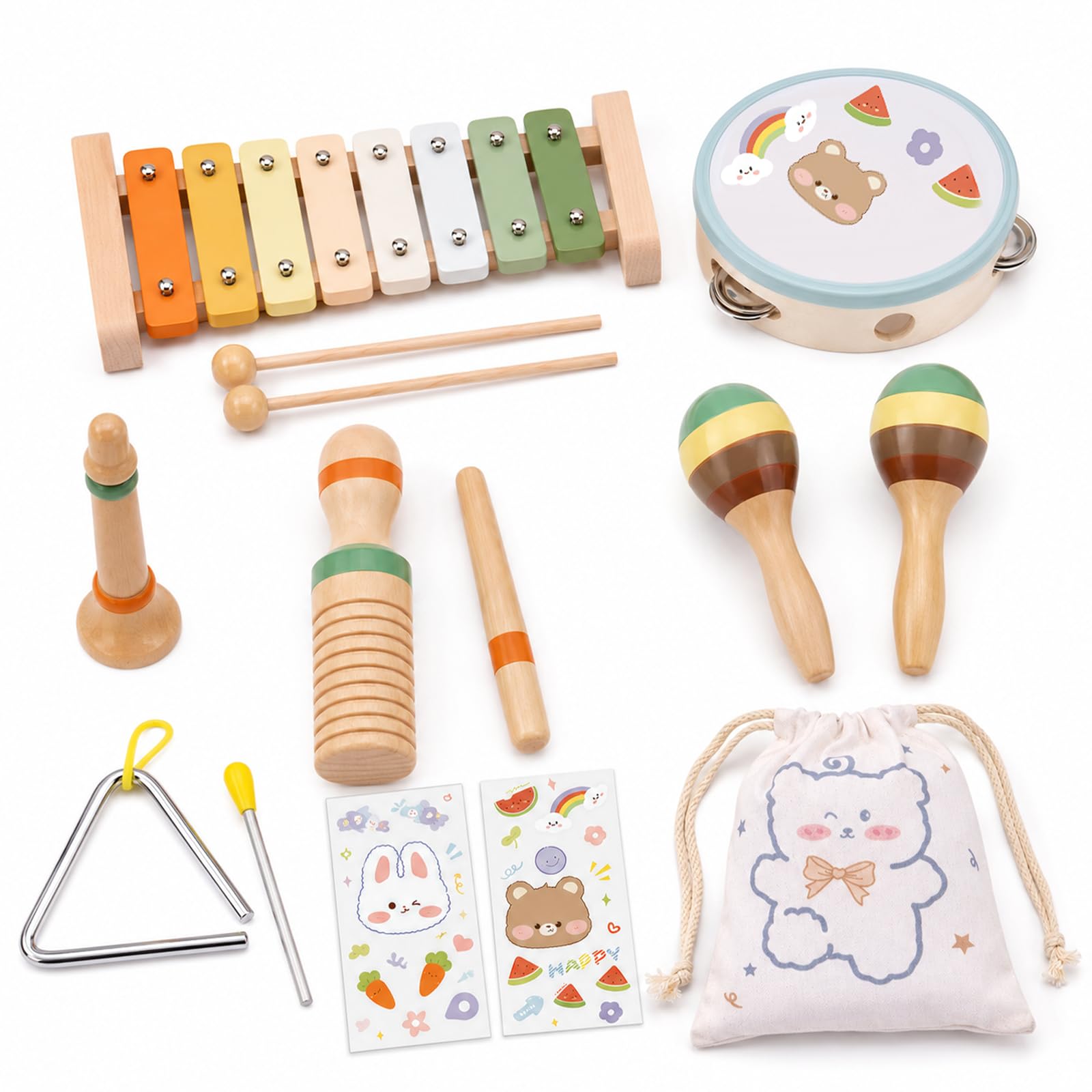 KASURE Kids Musical Instruments, Wooden Percussion Instruments Set for Baby