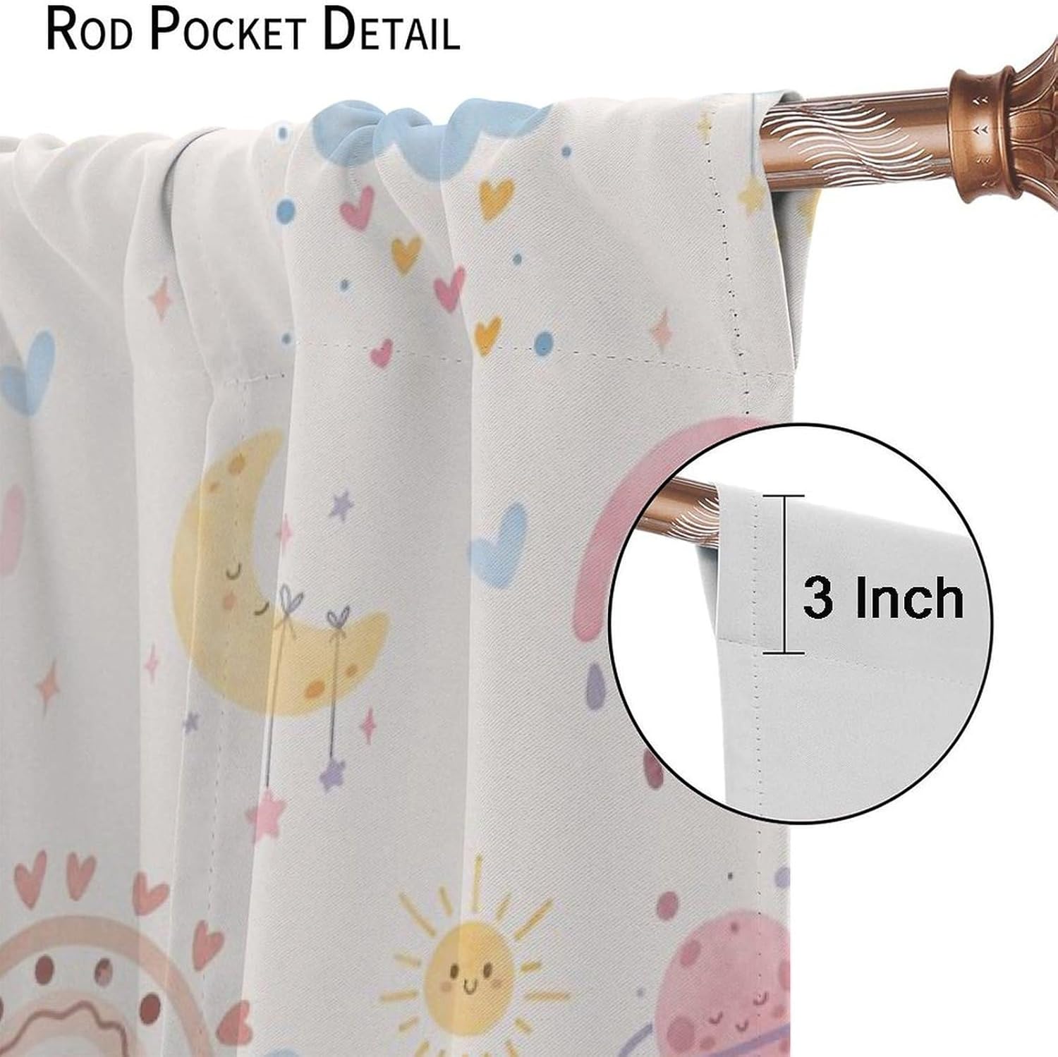 Kids Rainbow Blackout Curtains Boho Cute Cartoon Watercolor Stars Clouds Moon Sun Colorful Art Print Bedroom Living Room Kitchen Rod Pocket Decoration Window Drapes 2 Panels W21xL45in