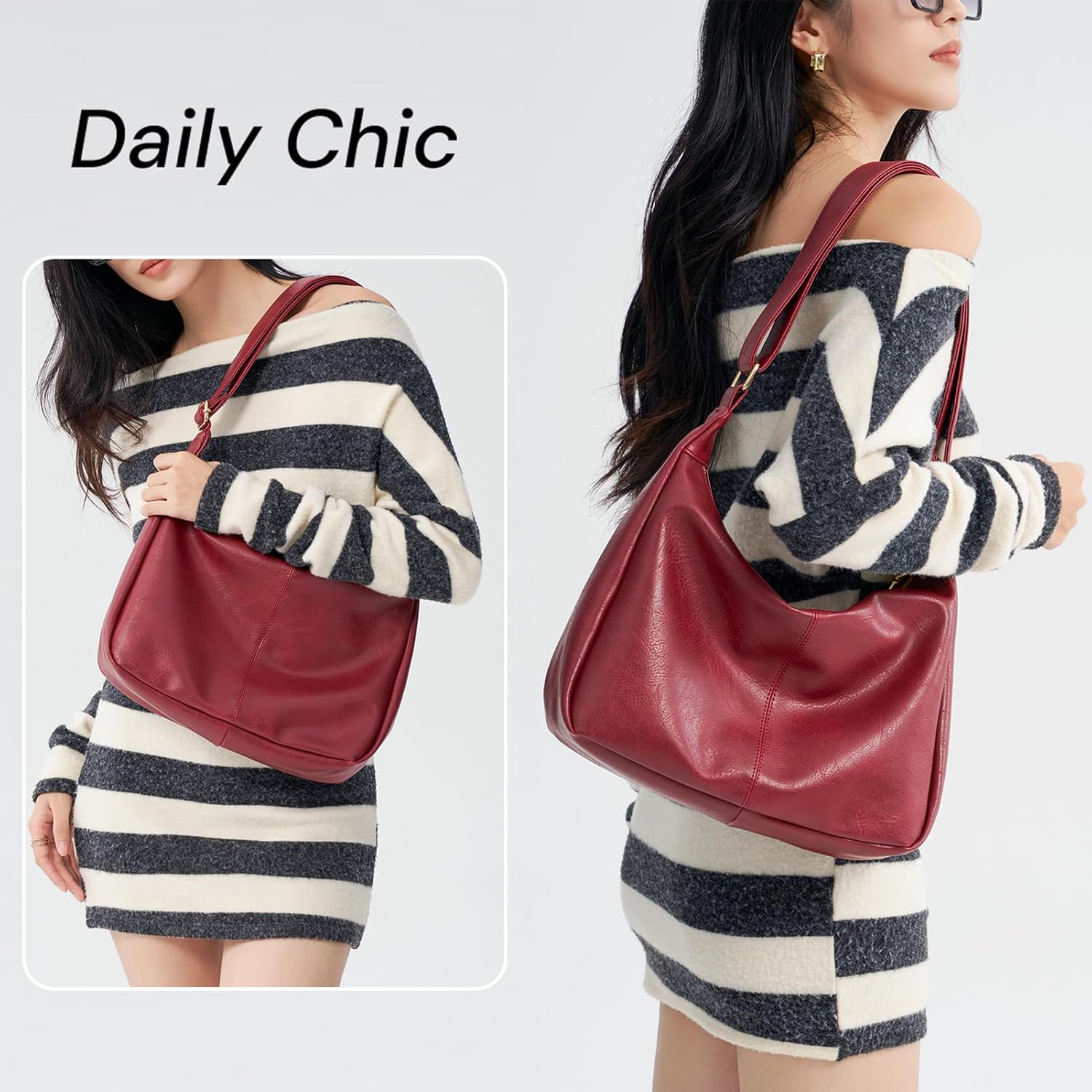 Purses for Women Slouchy Shoulder Bag Hobo Bag Soft Vegan Leather Adjustable Wide Strap Crossbody Tote Multi Pocket Handbags - Image 3