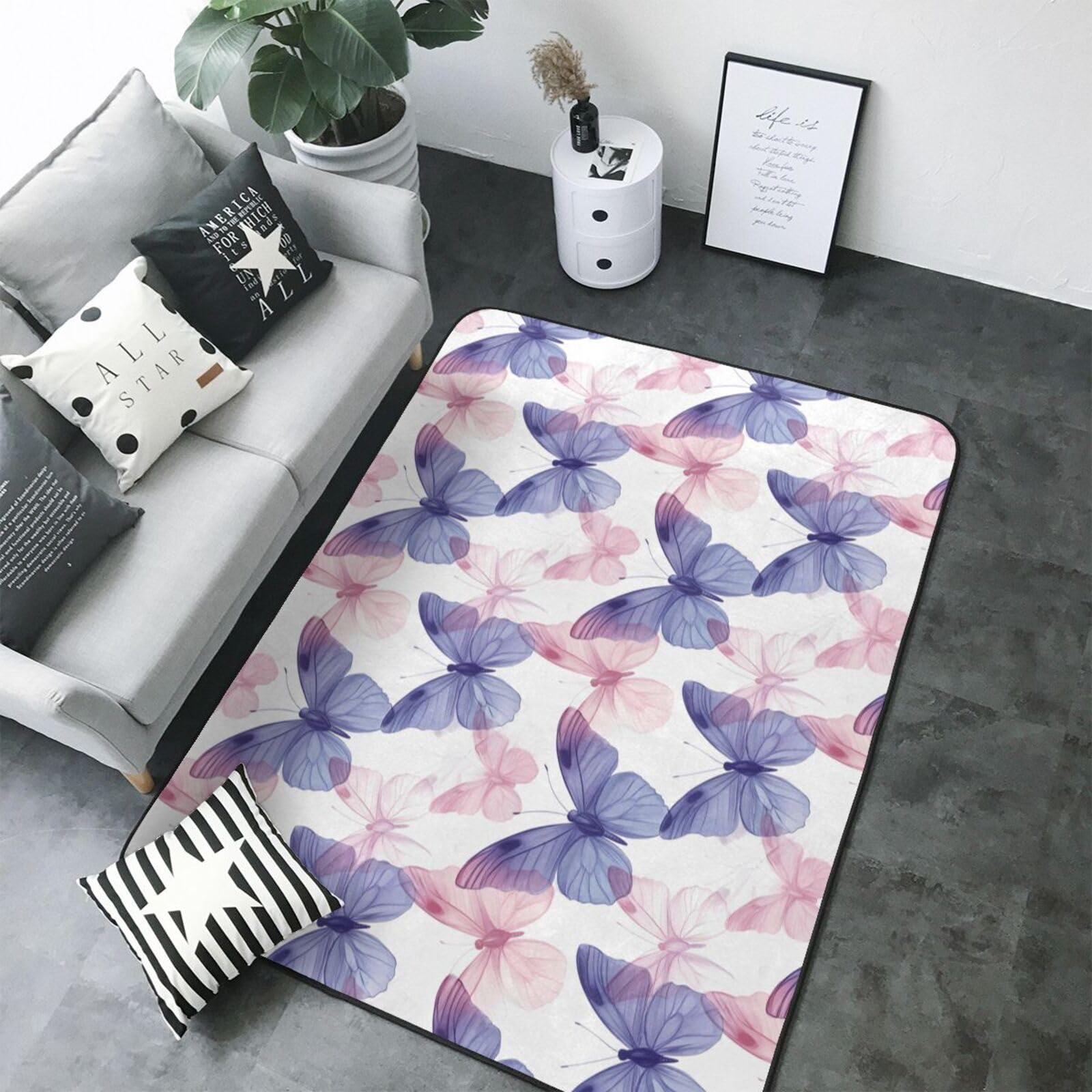 Tapis doux pour chambre d'enfant et salon grand modèle papillon rose