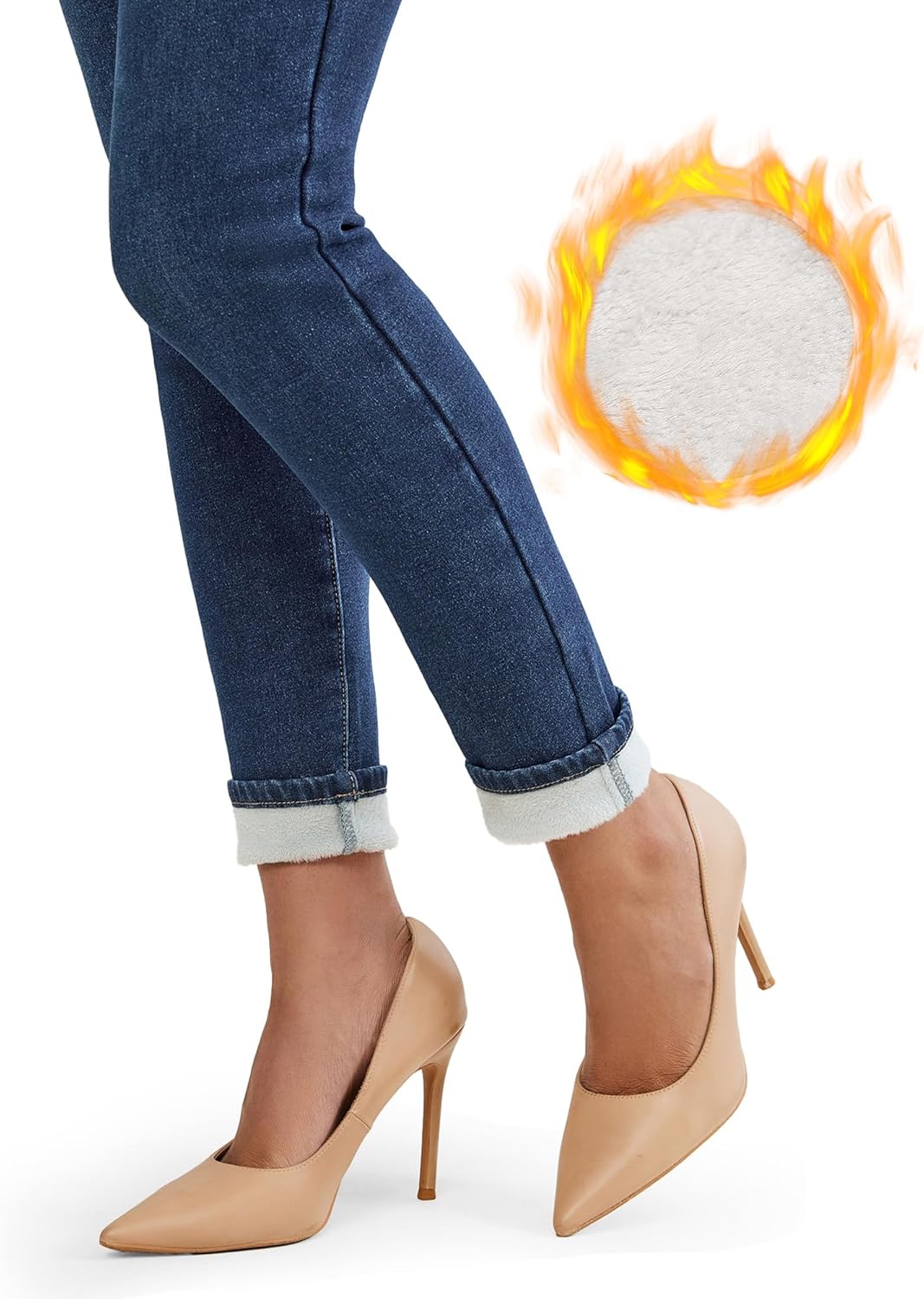 LookbookStore Fleece Lined Jeans for Women High Waisted Skinny Sherpa Jeans Winter Jeggings Warm Denim Pants Trousers - Image 2