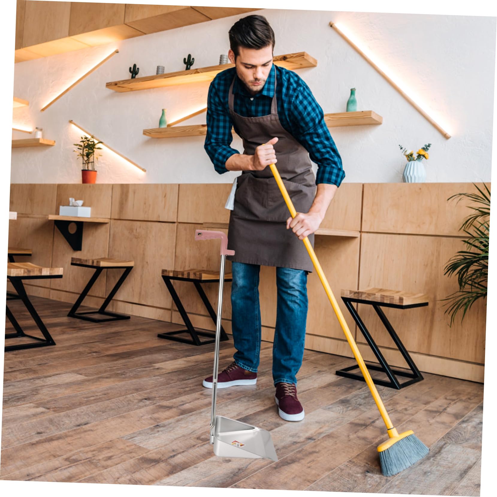 PRETYZOOM Recogedor Con Mango Largo: Recogedor Vertical Metal Resistente Recogedor Pie Con Mango Largo Recogedor Pala Acero Inoxidable Para El Vestíbulo Del Hogar Tienda Garaje