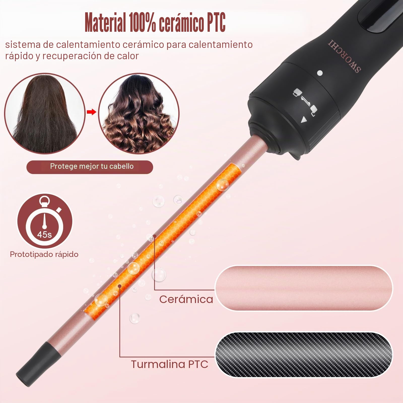 Rizador pelo Ondas Rizador de Pelo 3 en 1 Temperatura Ajustable Rizador Pelo 9-32mm Tenacillas para Rizar el Pelo Profesional Pantalla LCD Curling Iron para Rizos Grandes y Pequeños