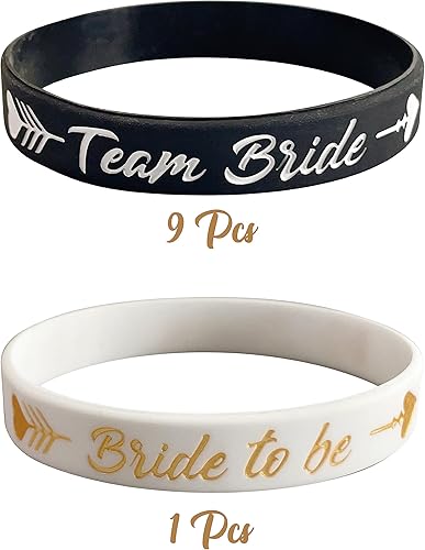 Miniatura 4 de LADY&HOME Paquete de 10 pulseras de silicona para despedida de soltera, regalos de tribu de novia (negro)