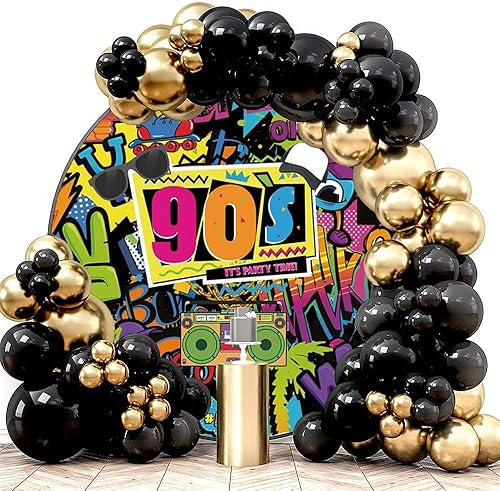 Miniatura 2 de Cubierta de fondo redonda de regreso a los años 90, de 5 x 5 pies, con texto en inglés "It's Party Time", Hip Hop, Graffiti, Boombox, círculo,