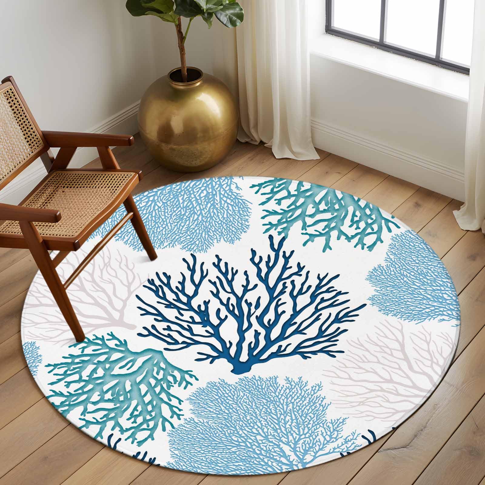 ラグ・カーペット round beach rug Amazon.com: Round Area Rug 6ft Nautical Coastal Ocean Coral Floor
