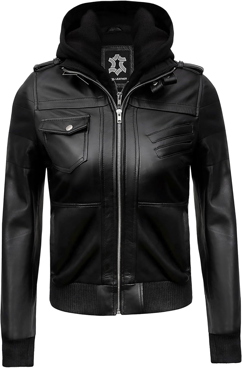Hooded Leather Jackets For Women - Real Lambskin Womens Leather Jacket With Removable Hood - Image 2