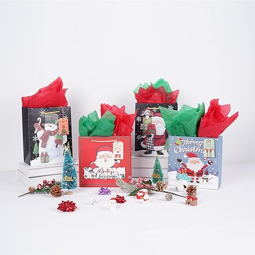 Miniatura 5 de Ranfashiong Bolsa de regalo de Navidad de 12 unidades con papel de seda, envoltura de Navidad con asas, juego a granel de Año Nuevo, regalos