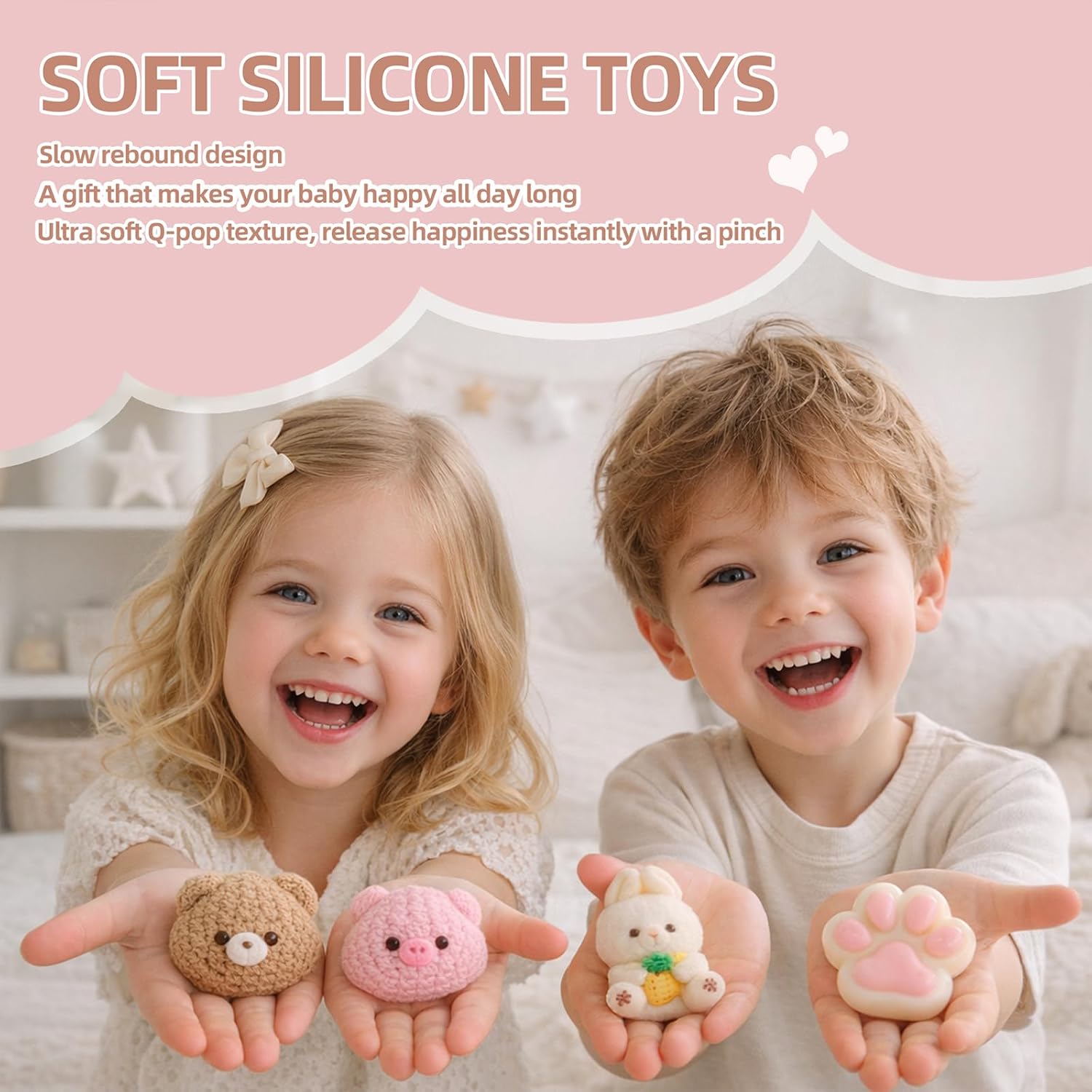 Taba Handmade Squishy - 4 Pcs Toys Kit Silicone Stress Relief Fidget Toys for Kids, Ultra-Soft Squishy Sensory Toys Set, Cute & Collectible Gift for Anxiety Relief and Focus