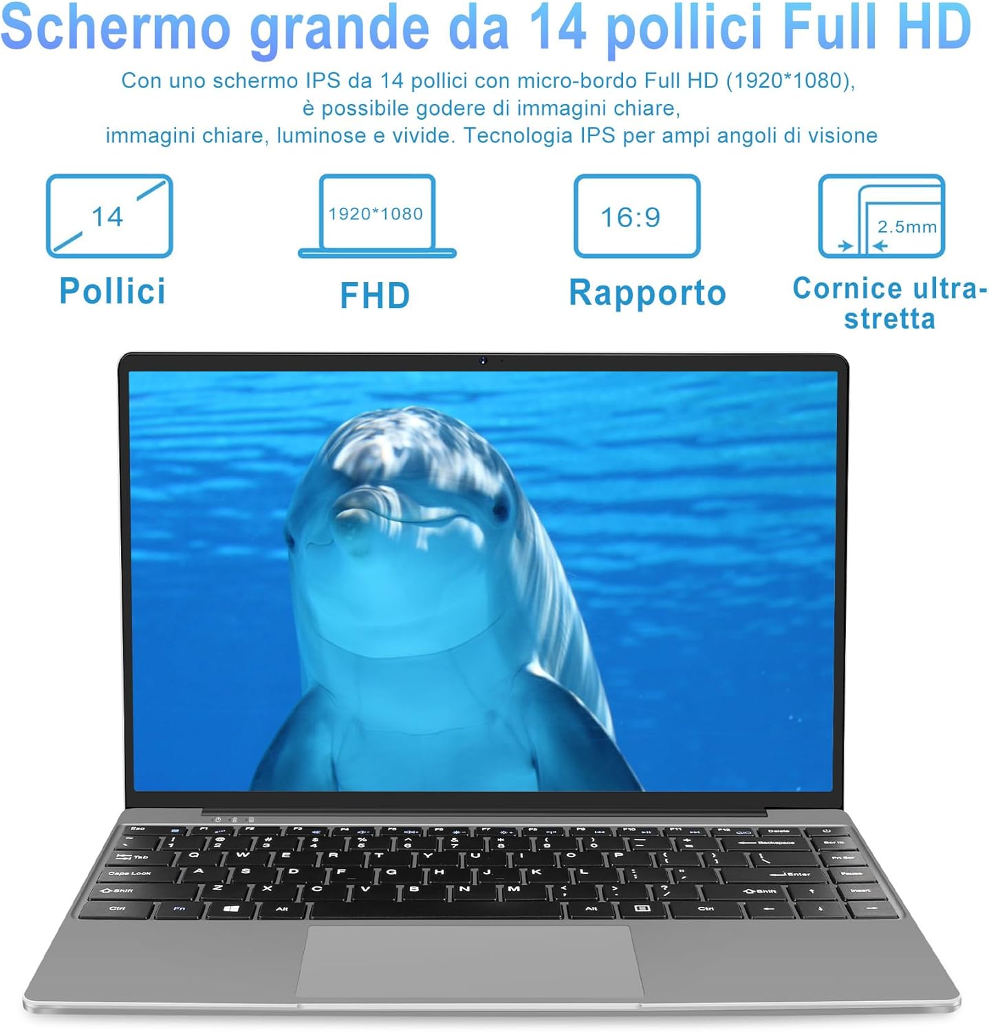 Aocwei PC Portatile Windows Notebook 14 6+64 GB ROM 1080 FHD 2.4G+5G WiFi Celeron N4020 upto 2.8 GHz Supporta lespansione SSD 1TB 4.2 USB HDMI Tastiera italiana membrana mouse senza fili-Grigio