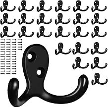 25 Pack Coat Hooks Wall Hooks for Hanging, Heavy Duty Double Prong Metal Hook Wall Mounted for Living Room, Bathroom, Kitchen, Bedroom for Coat, Bag, Scarf, Towel, Hat, Key, Cup Black