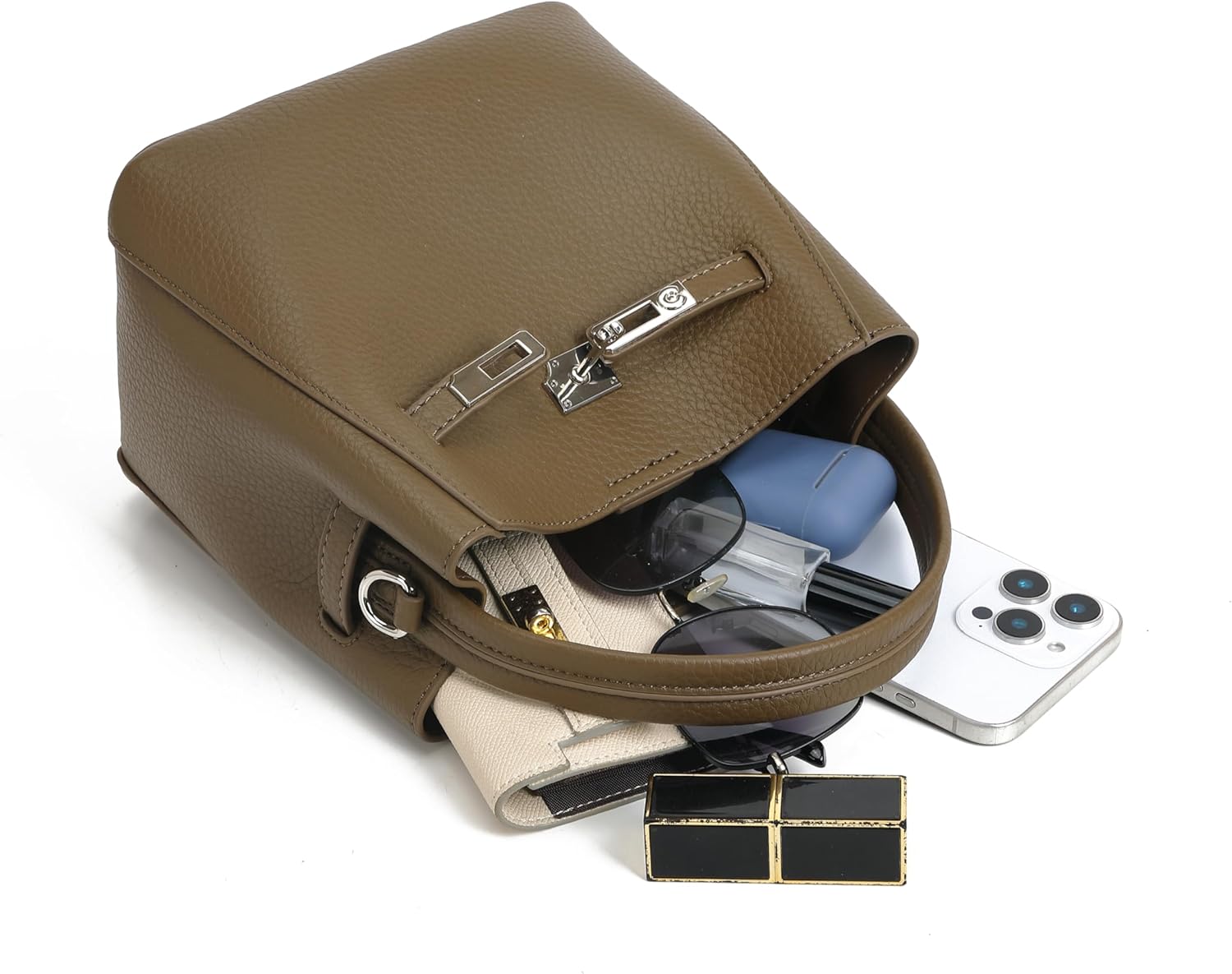 Ladies' wallet, light luxury bucket bag, lychee patterned handbag, high-end sense, one shoulder versatile crossbody bag