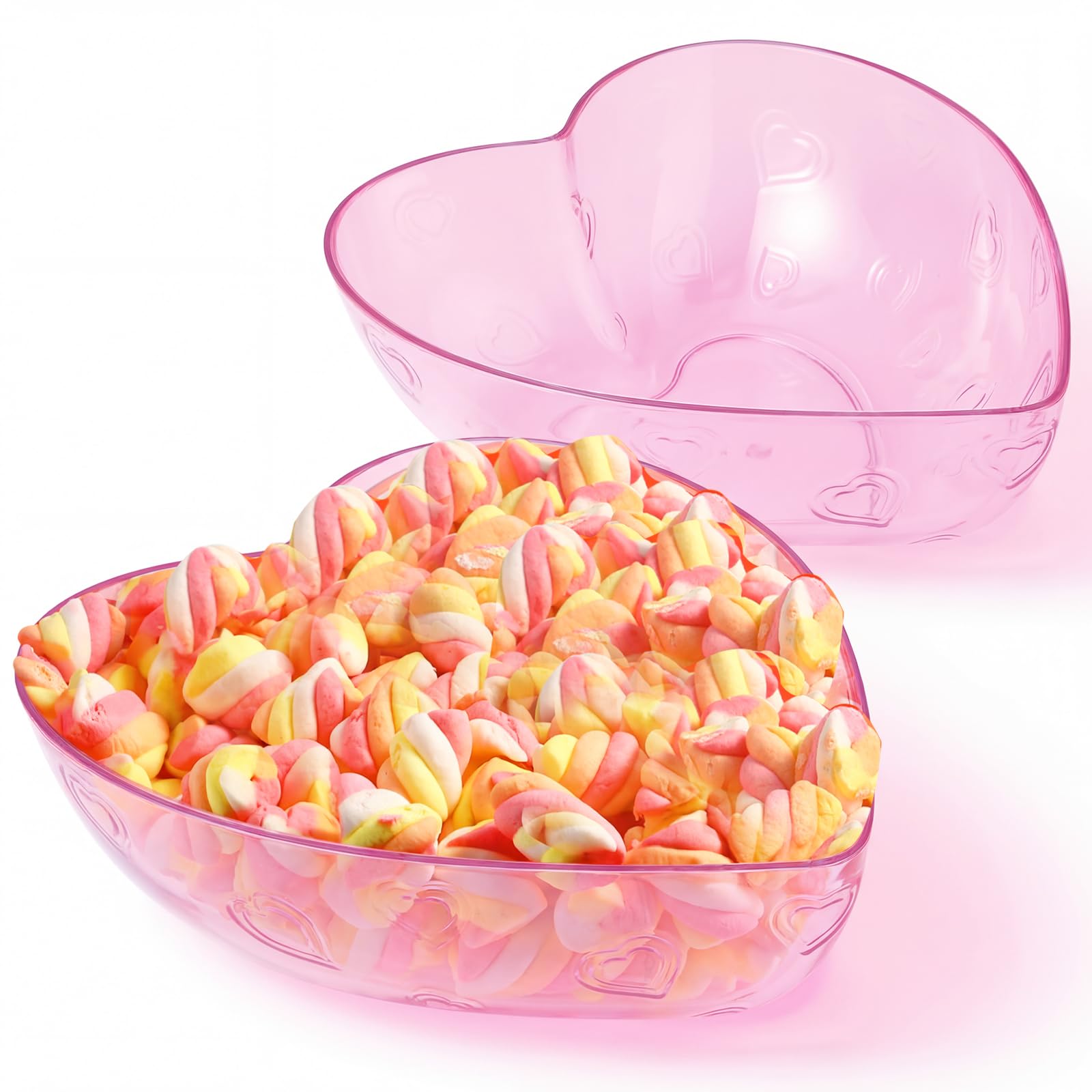2 Pcs Heart Shape Dish 9.65 Inch Valentine Candy Bowl Dishes Plastic Love Fruit Plate Dessert Snack Salad Bowl for Home Valentine Anniversary Wedding(Pink,Heart)