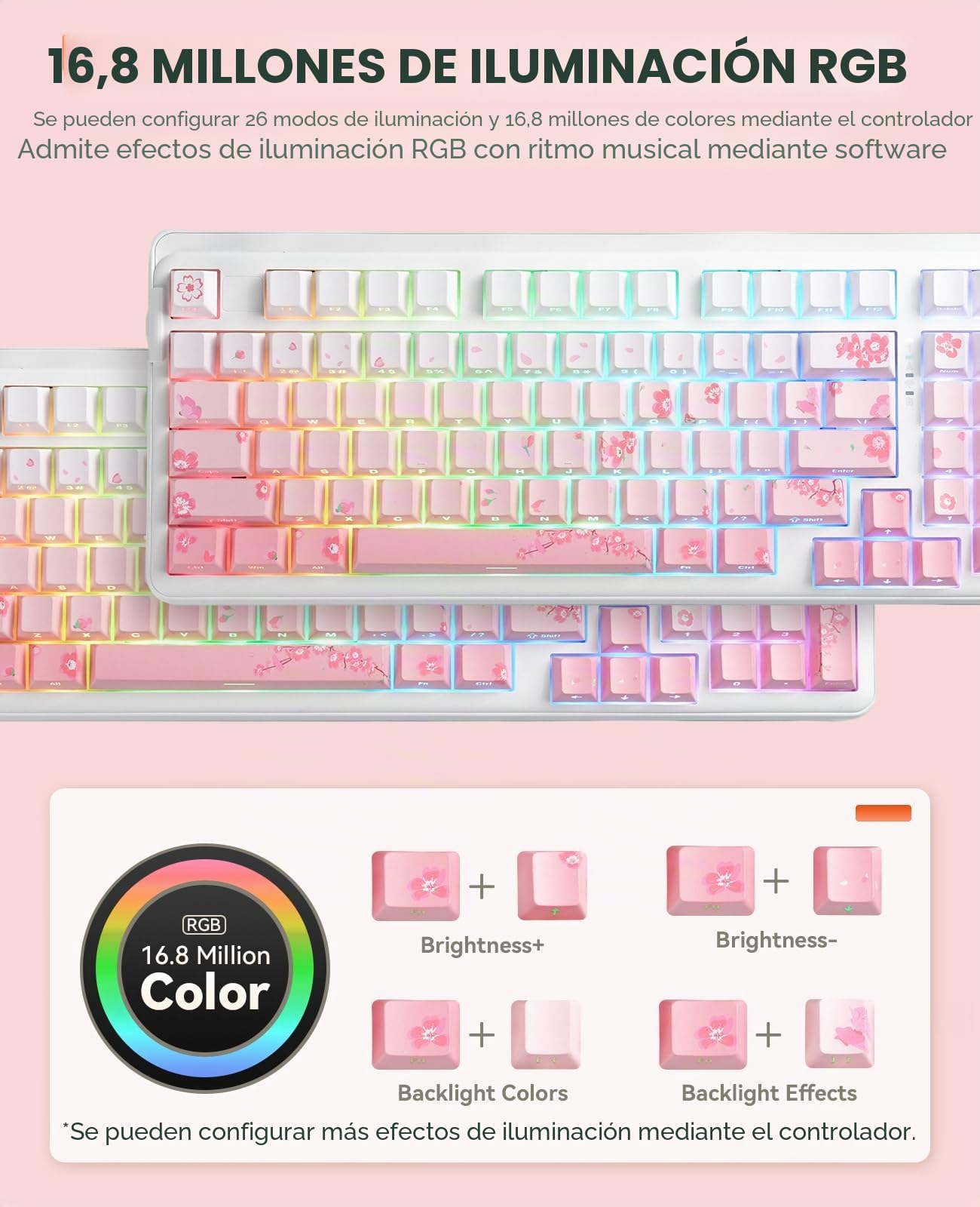 DAREU EK98PRO Sakura Rosa Teclado mecánico inalámbrico, Teclado Gaming con Tres Modos BT/2,4 GHz/USB-C, interruptores lineales prelubricados, personalización Intercambiable en Caliente para Win/Mac