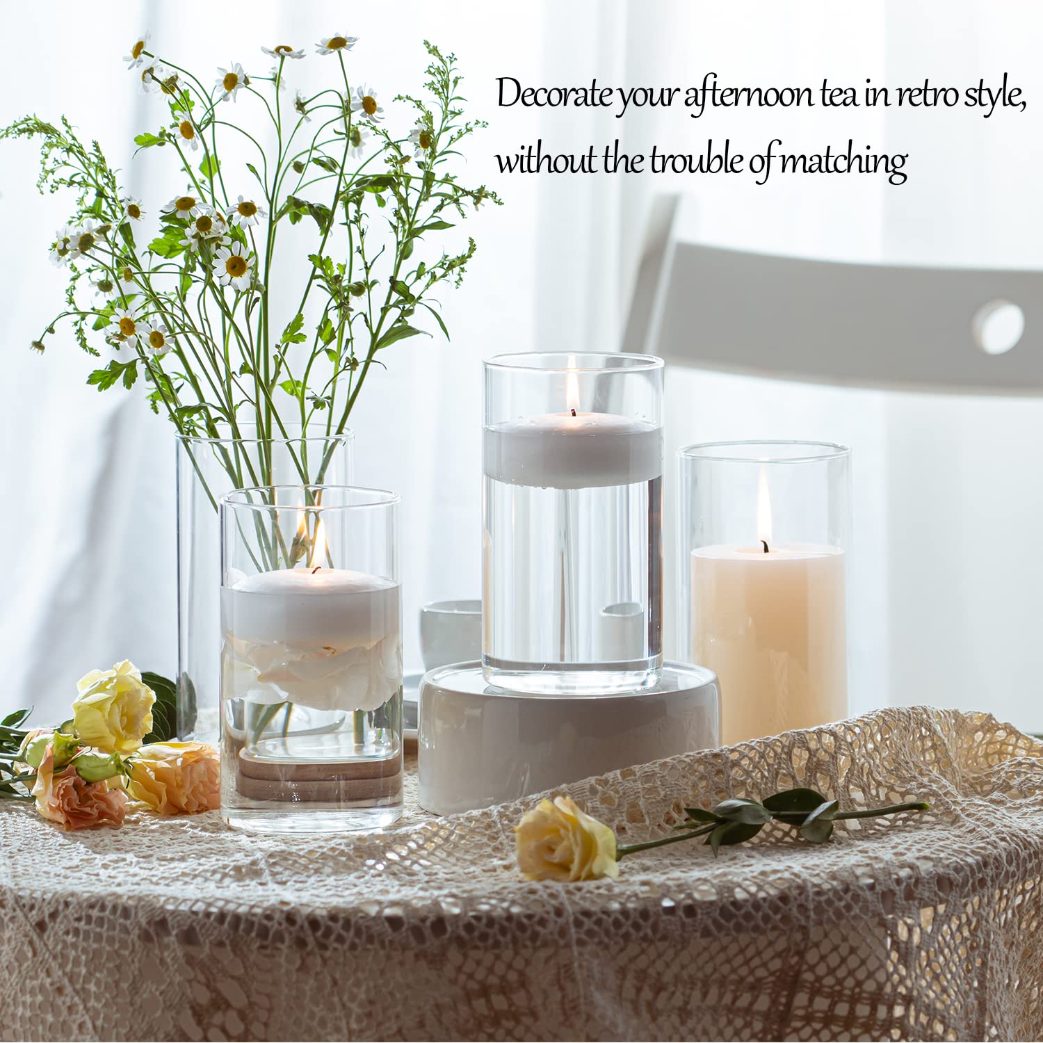 Set of 15 Glass Cylinder Vases for Centerpieces, Hurricane Candle Holders/Round Clear missing oneVases for Home Decor,6 Inch Tall Glass Vase Perfect for Weddding,Bulk Glass Floating Candle Holder for Flowers