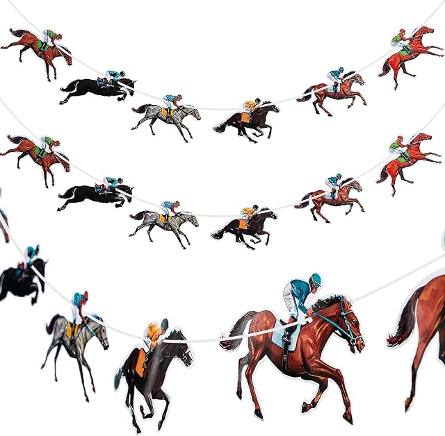 4 Pieces Horse Racing Banner Horse Race Streamer Kentucky Horse Derby Garland Banner for Racing Theme Birthday Baby Shower Wedding Party Decoration , Pre-assembled