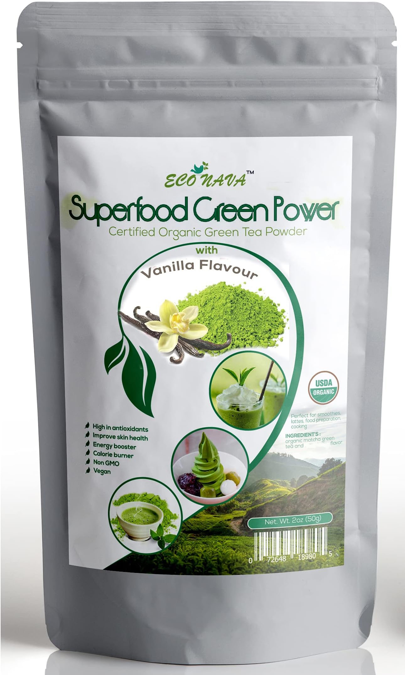 Matcha Green Tea Powder - Certified USDA Organic - GMO Free - 100% Natural - Premium Grade Matcha Tea Powder for Making Cake, Smoothie, Latte & Baking (Vanilla)