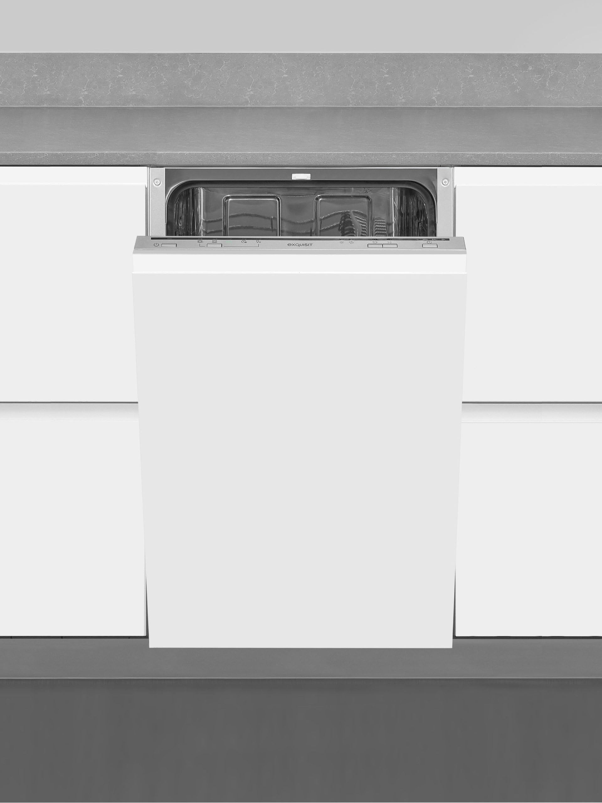 Exquisit® Lavavajillas 45Cm, Clase E, Interior Inox, 9 Servicios, 5 Programas, Inicio Diferido, Función Media Carga, Cesto Regulable, Consumo 70 kWh/100ciclos, Medidas 81,5x44,8x55 Cm.