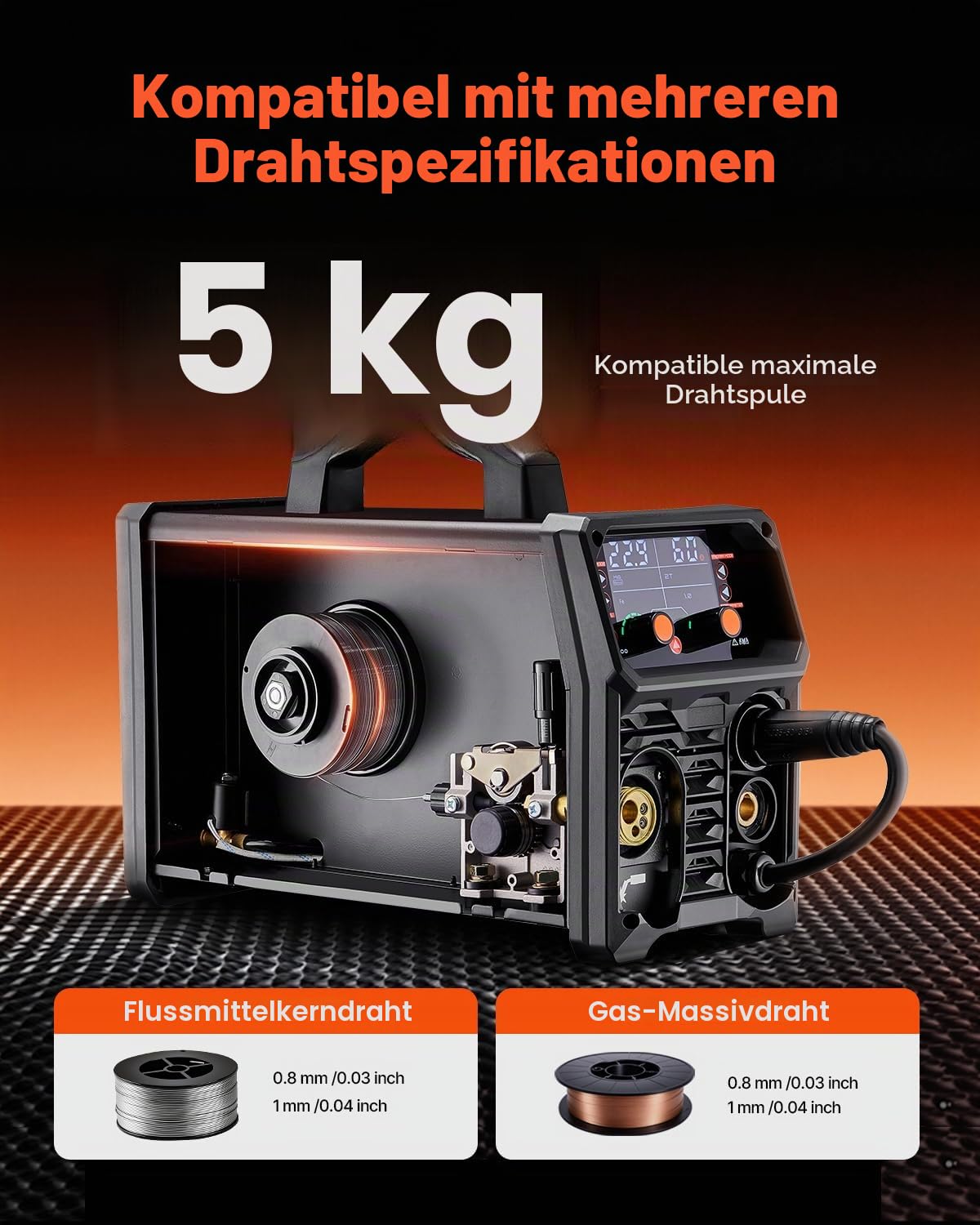 VEVOR MIG-Schweißgerät, 200 A synergetische MIG-Schweißmaschine, 4-in-1-Gas-MIG/Flux Core-MIG/Stick/Lift-TIG-Mehrprozess-Welder mit IGBT-Wechselrichtertechnologie und LCD-Bildschirmanzeige