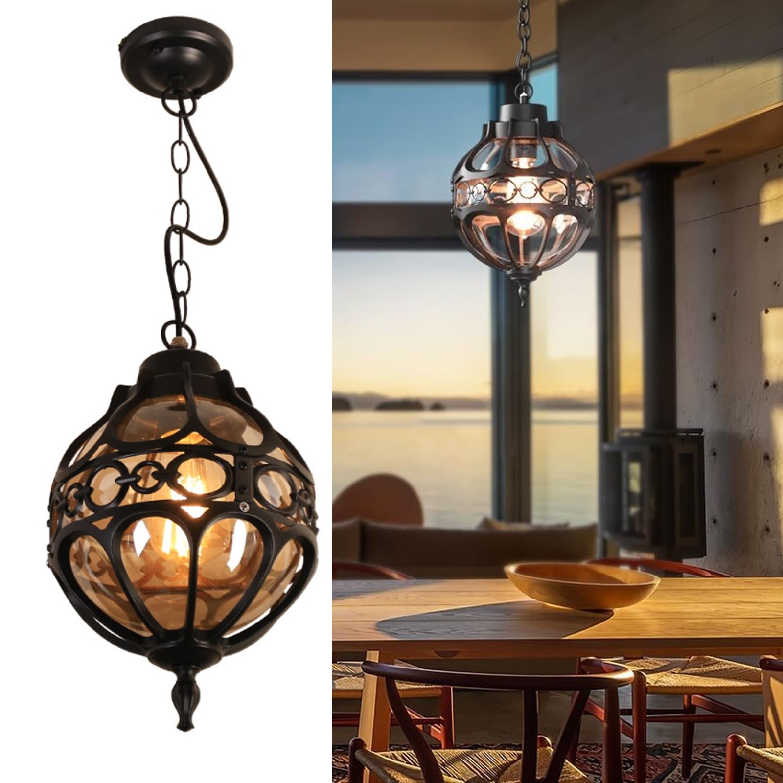 HYJAUSXB Pendant Lights Outdoor Waterproof Ceiling Industrial Aluminum Glass Hanging Chandelier Lighting,E27 Adjustable Height Lamp Dining Room Balcony Decorative