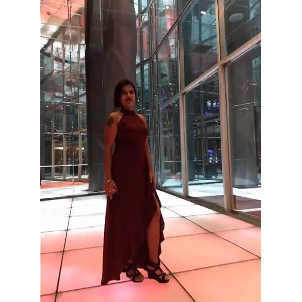 WOOSEA Women's High Neck Split Bodycon Mermaid Evening Cocktail Long Dress Black