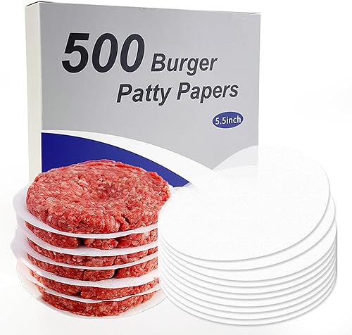 Hamburguesa de papel redondo de 5.5 pulgadas, juego de 500 almohadillas de papel antiadherente para hamburguesa para prensa de hojas de pergamino