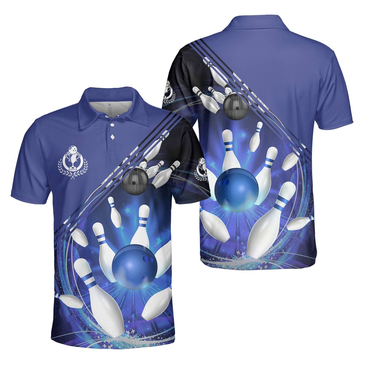 PIGO Funny Blue Bowling Polo Shirt for Men, Short Sleeve Bowling Jerseys for Team, Bowling Men's Polo Shirt Men Women