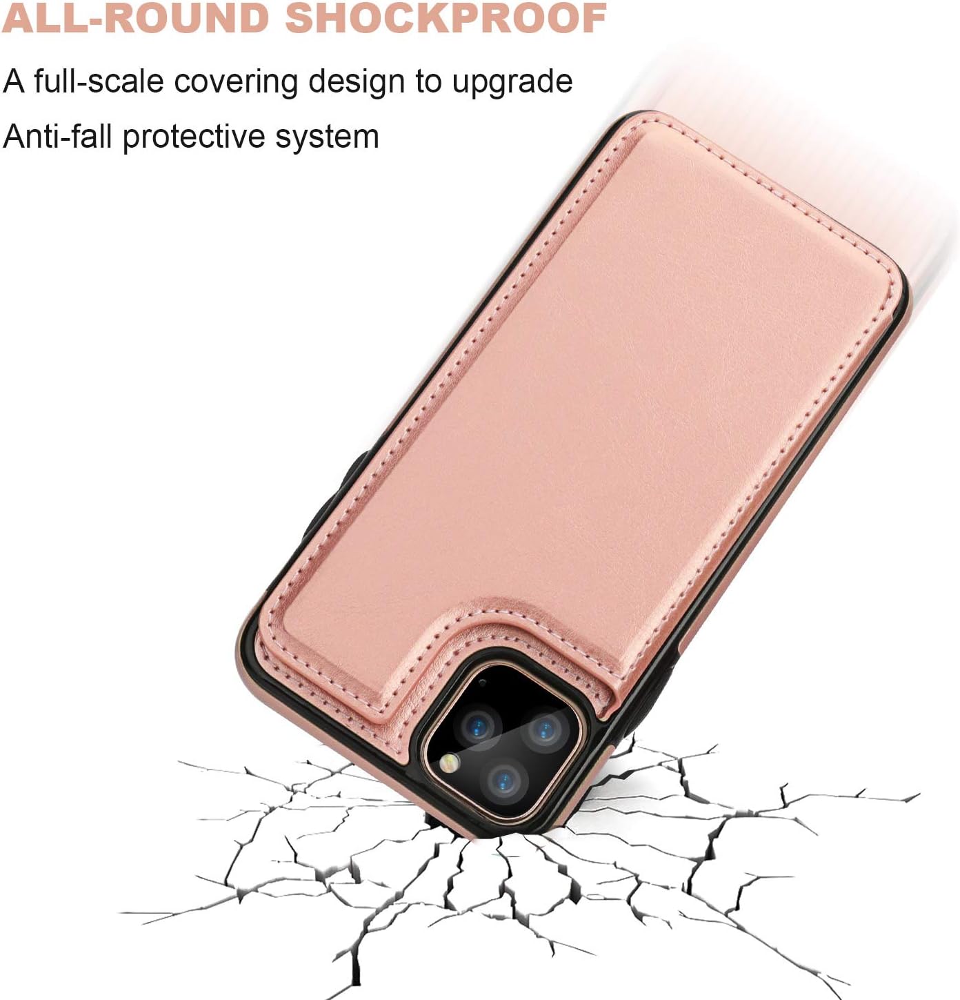 for iPhone 11 Pro Max Wallet Case with Card Holder,OT ONETOP PU Leather Kickstand Card Slots Case,Double Magnetic Clasp and Durable Shockproof Cover for iPhone 11 Pro Max 6.5 Inch (Rose Gold) - Image 6