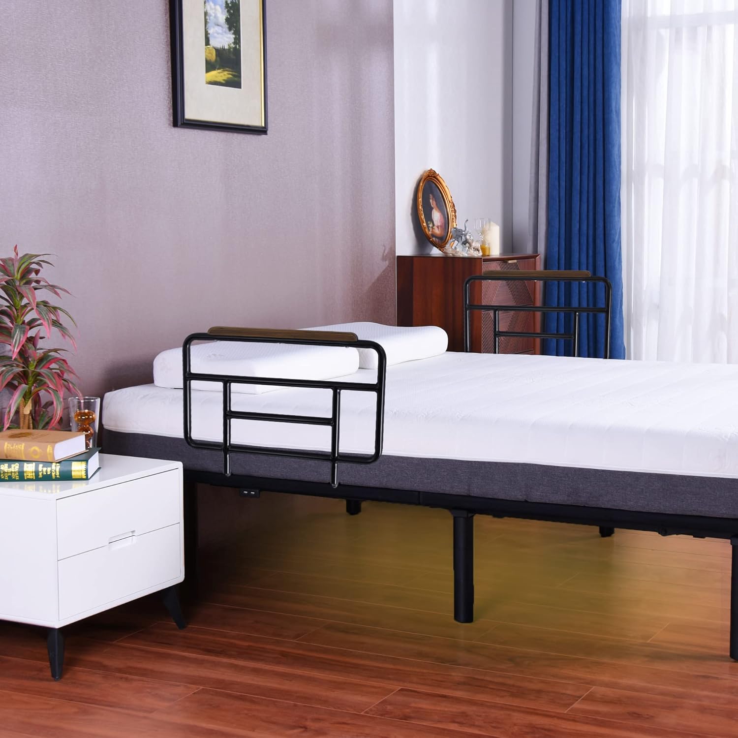 Fromann [Non-Universal] 2 Piece Steel Adjustable Bed Base Assist Handle Bedside Rail Armrests (Unsuitable for Beds with Massage)