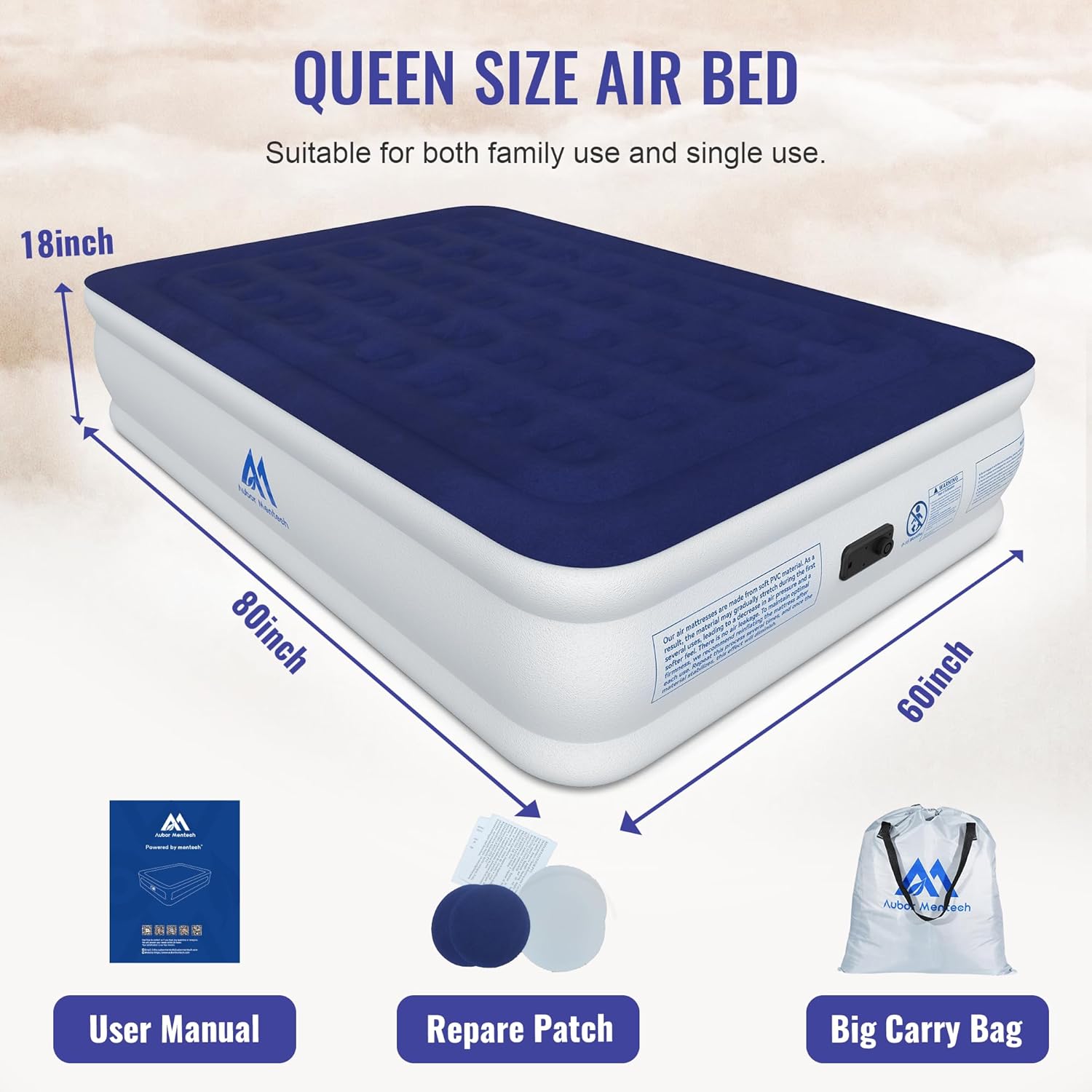 Air Mattress Queen with Built in Pump, 18'' Luxury Comfort Raised Inflatable Mattress, Upgraded 3Min Fast Blow Up Mattress with Dual Air Chamber, Durable Air Bed for Home, Guests & Camping, 660lbs Max