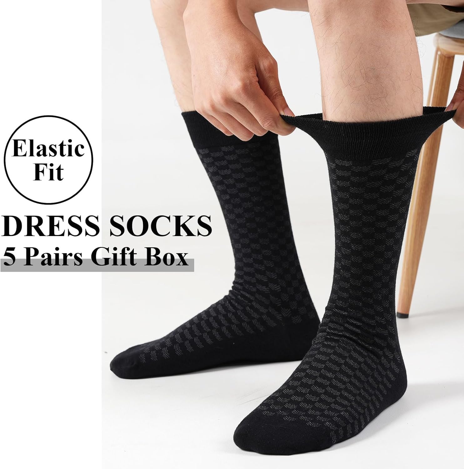 5 Pairs Mens Dress Socks Size 9-12,Combed Cotton Classic Business Patterns Comfort Crew Sock Size 10-13 - Image 5