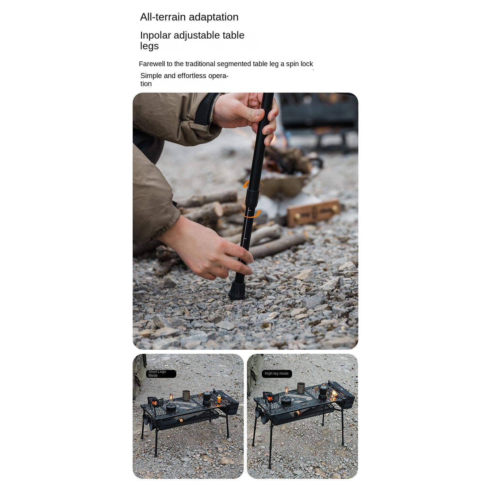 Składany stół kempingowy Regulowany | Stół plażowy, piknikowy, biwakowy, do ogrodu Na taras, balkon, patio, na kemping, wędkowanie, wycieczki górskie,
