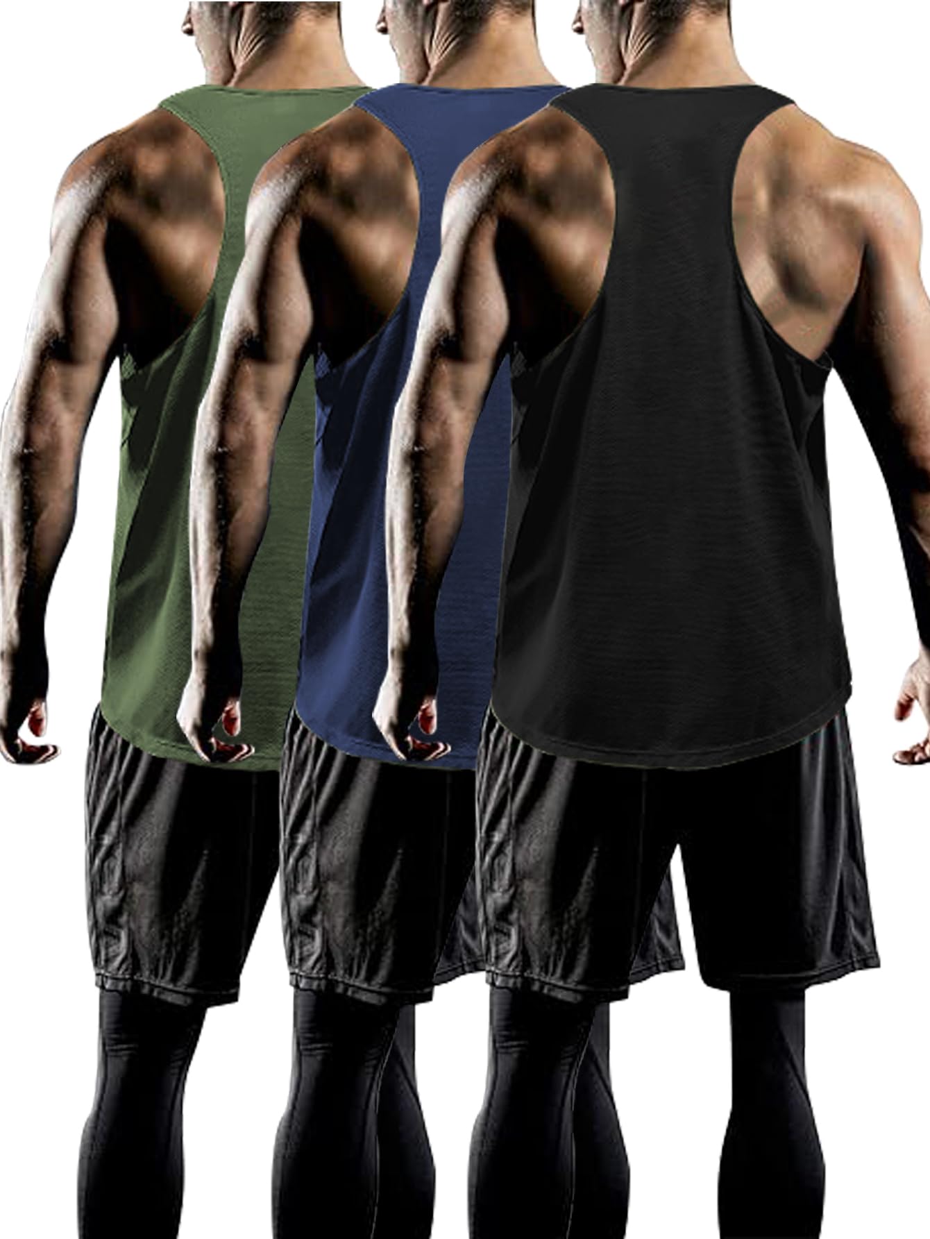 Tank Tops Men Y-Back Muscle 3 Pack Dry Fit Sleeveless Workout Tank Tops for Men Mesh Material Running
