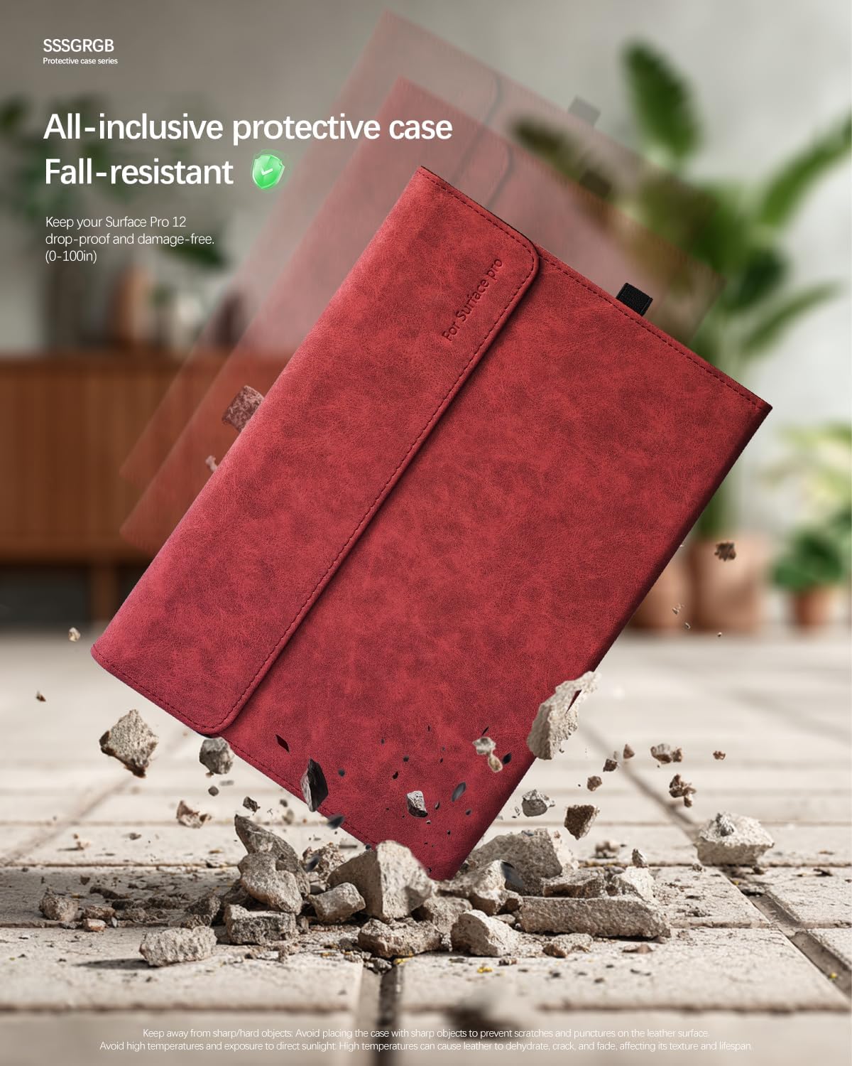 Case for Microsoft Surface Pro 12-Inch 1st Edition (2025), Multiple Angle Viewing Cover, Light Heat Dissipation, with Stylus Holder, Compatible with Type Cover Keyboard (Red) - Image 4