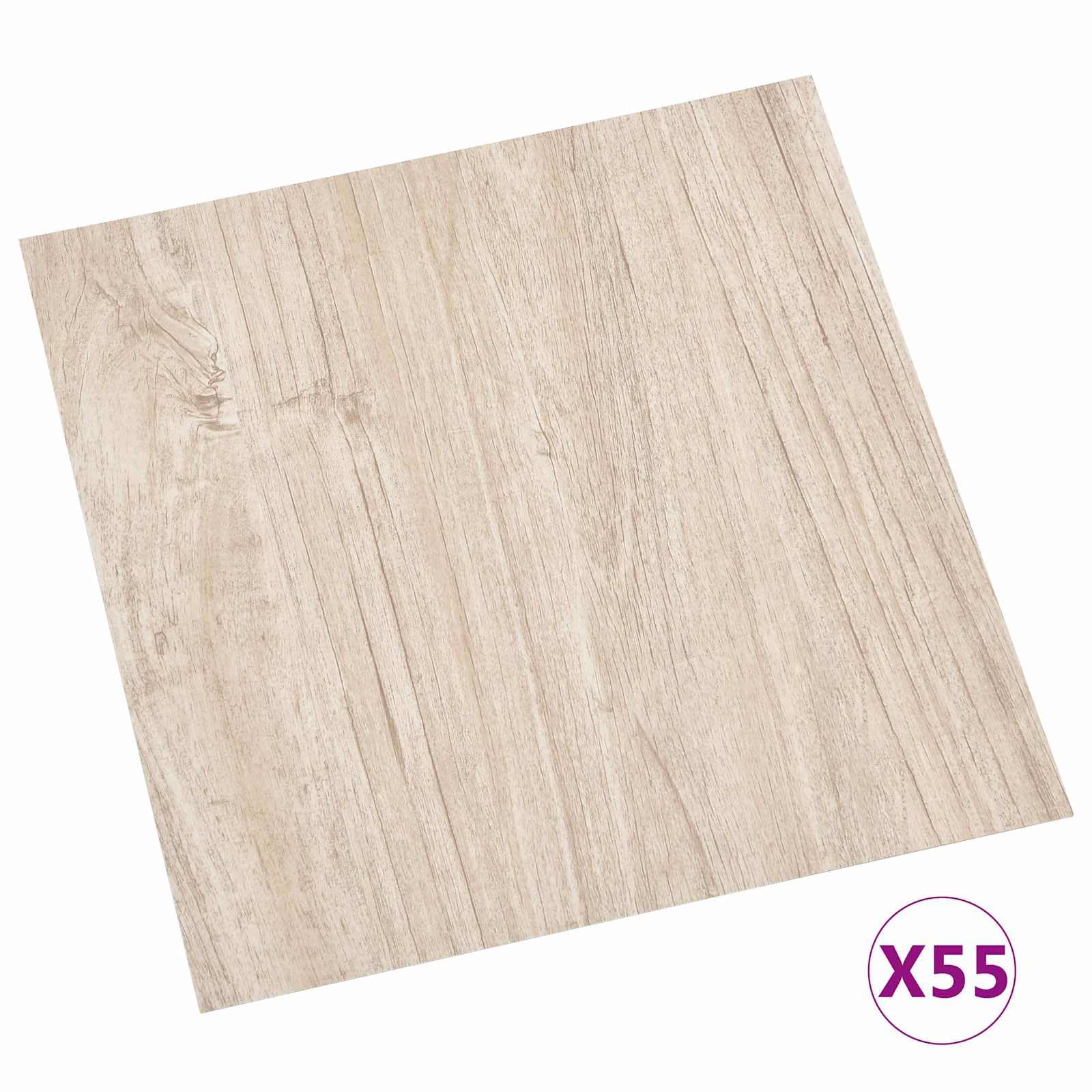 Samoprzylepne płyty podłogowe PCW białe i w kolorze drewna 5,11 m², 55 sztuk, 30,5 x 30,5 x 0,15 cm, do wykładzin podłogowych, płytek winylowych do renowacji wewnątrz