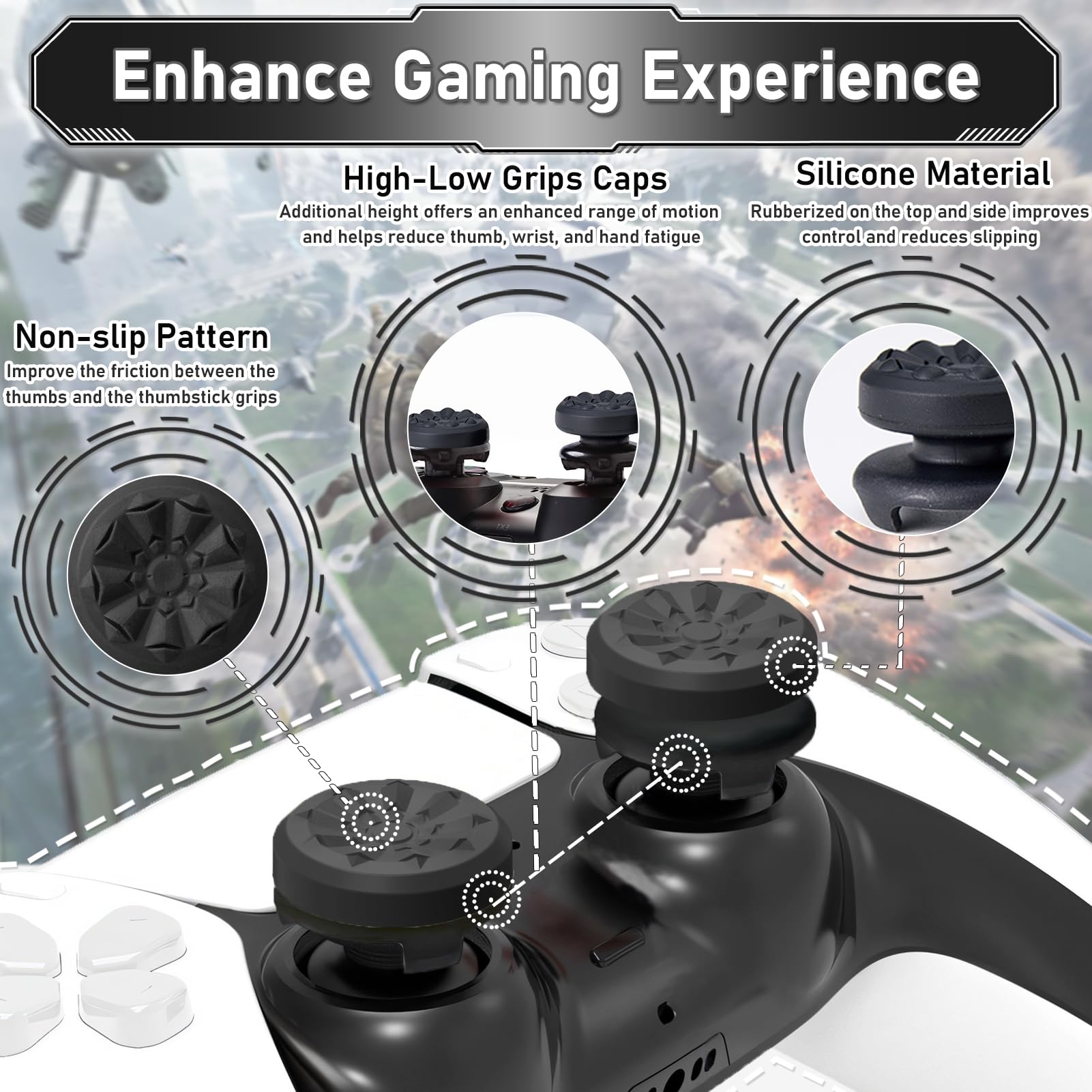 TEUVO Thumbstick per PS5 Copri Analogici, 2 Gommini Joystick per PS5 & 3 Precision Rings Assistance Shock Absorbers Tappi Analogico PS4 Controllore Accessori Controllo e Ridurre Pollice La Stanchezza - 5