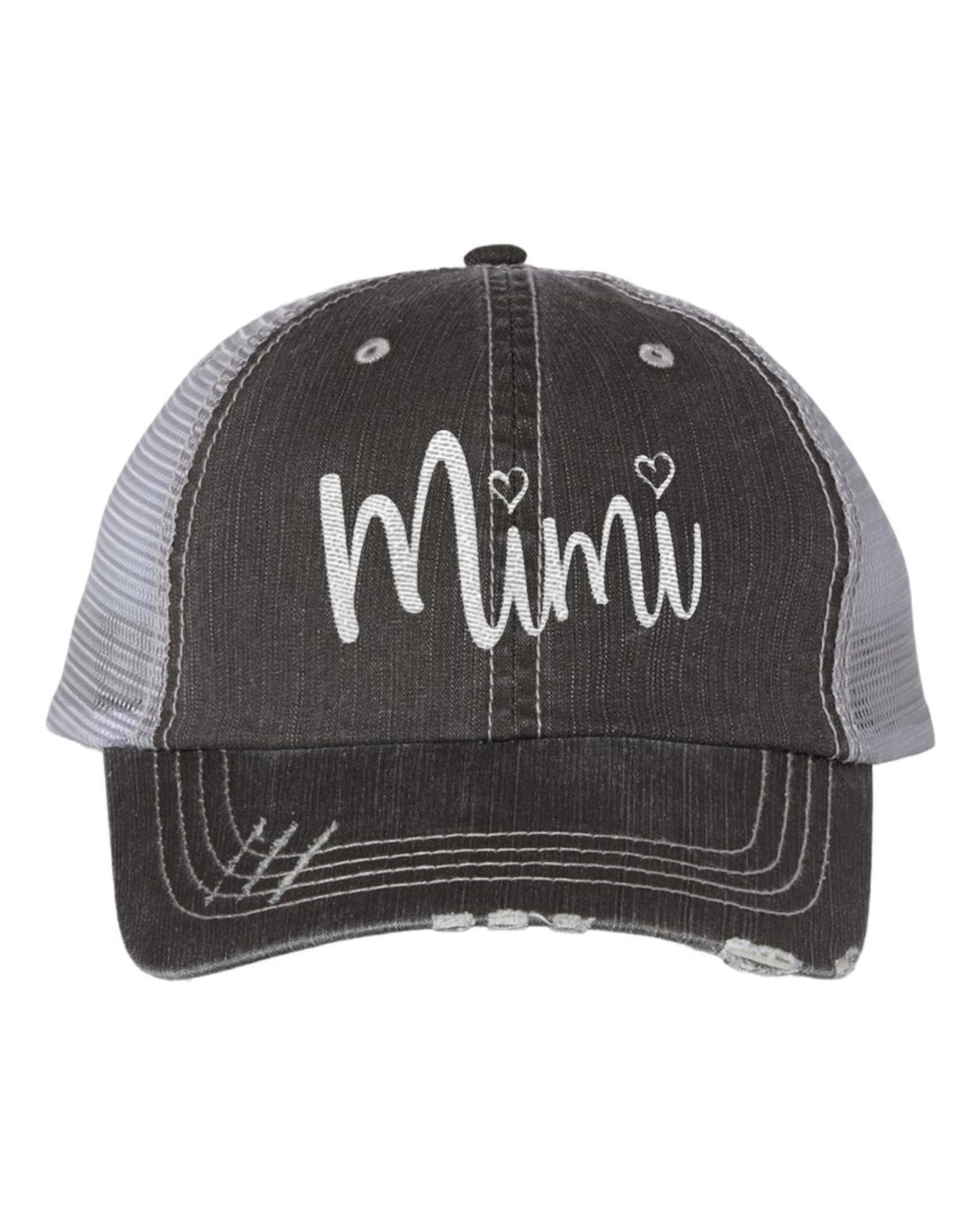 One Size Black/Grey Trucker Mimi Gift Idea Grandma Aunt Embroidered Distressed Trucker Cap