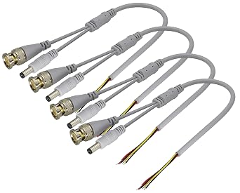 BNC DC Video Power Cable BNC and DC Male to Bare Wire Open End Connector Adapter Extension Power Cable for CCTV Surveillance DVR Camera Monitoring System Repair Cable[0.3M/0.9Ft-4Pcs]