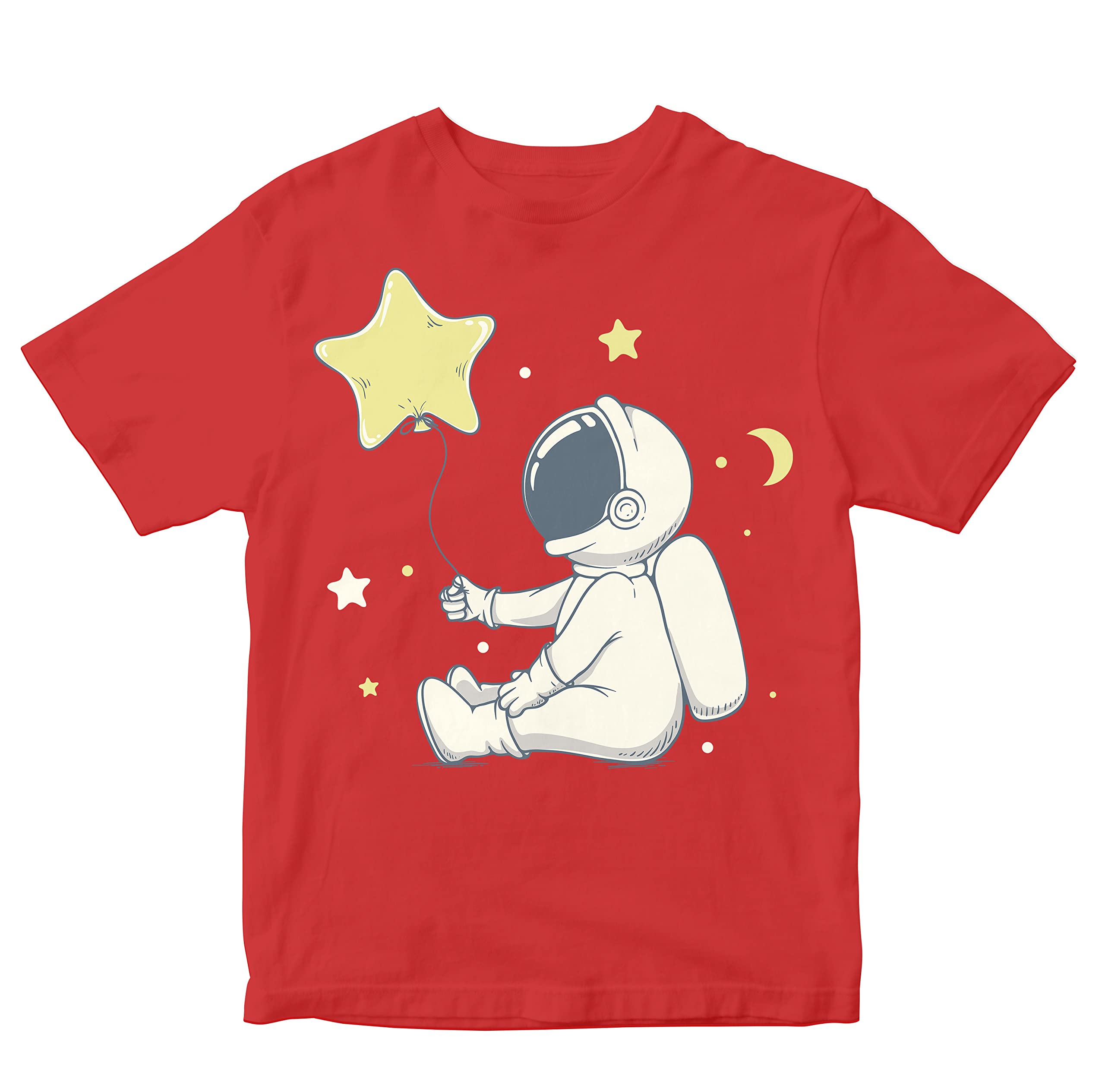 HeybrohKids T-Shirt Cute Astronaut with Star Shaped Balloon 100% Cotton Boy's Girl's Regular Fit Unisex T-Shirt