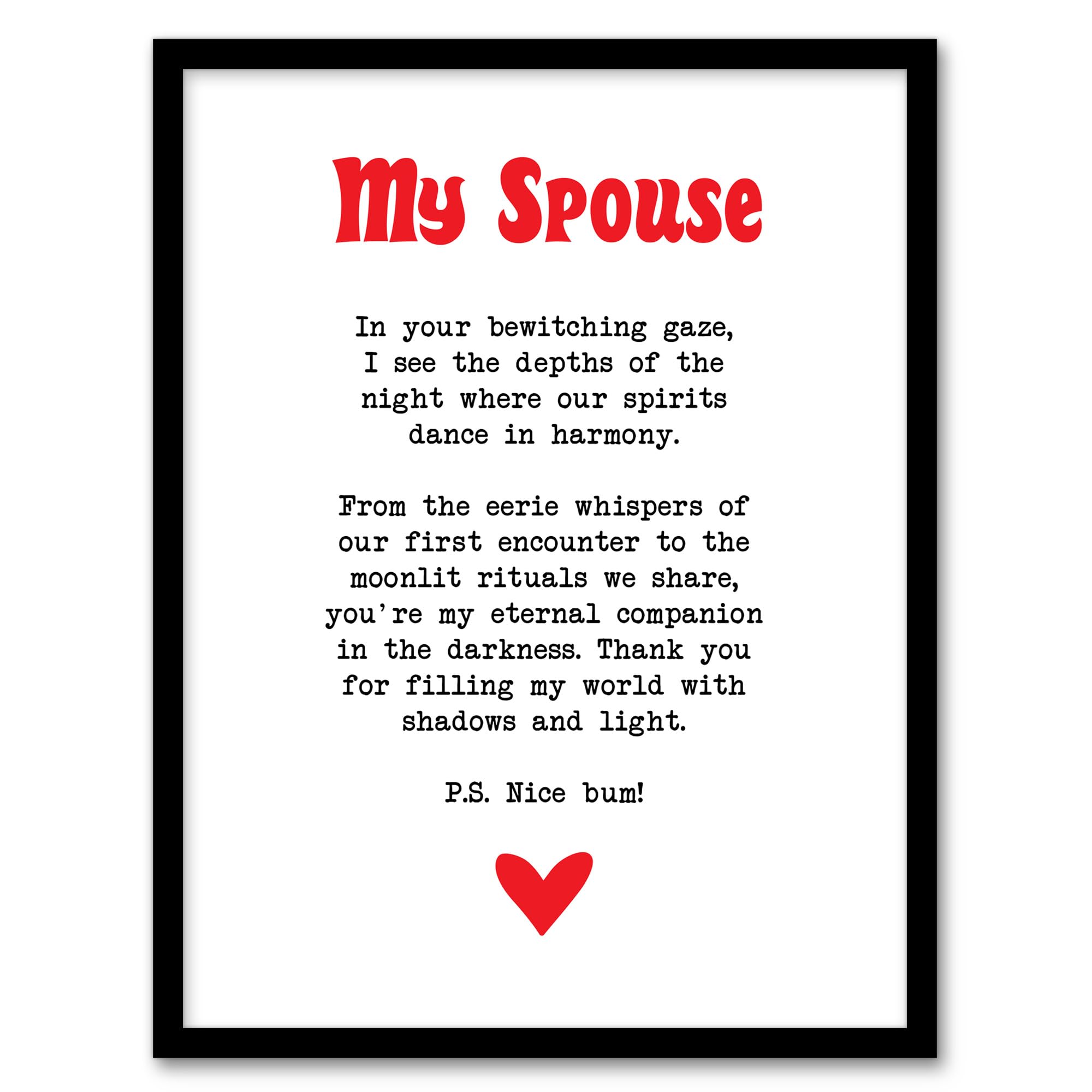 Artery8 Love Poem Goth Spouse Romantic Poetry Fun Bedroom Artwork Framed Wall Art Print A4