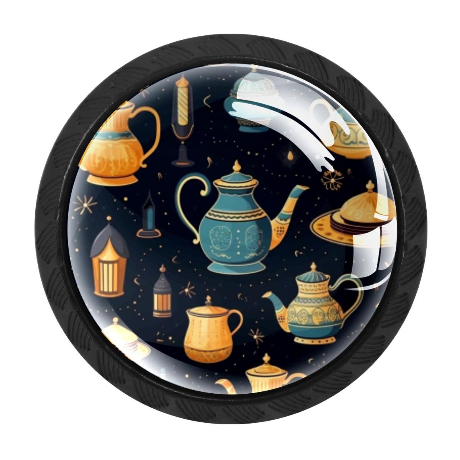 Chenzzzz Multicolored 03 4Pcs Round Cabinet Knobs For Home Wardrobe Office Kitchen Dresser And Cupboard Cute Arabian Tea Kettle Diy Glass Drawer Pull Handle With Screws