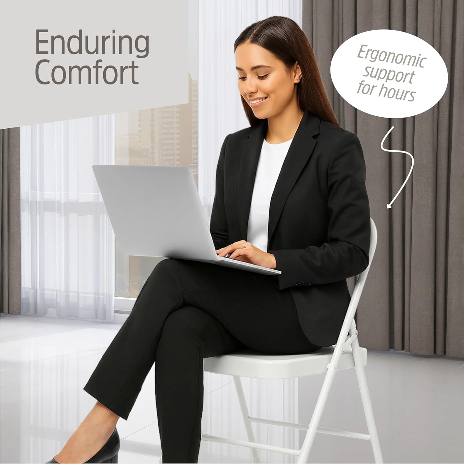 EconoHome 4 Pack White Padded Folding Chairs with Cushioned Seat & Backrest – Comfortable PU Leather, Heavy-Duty Steel Frame, Non-Slip Feet, Pre-Assembled Metal Chairs for Home, Office, Indoor/Outdoor