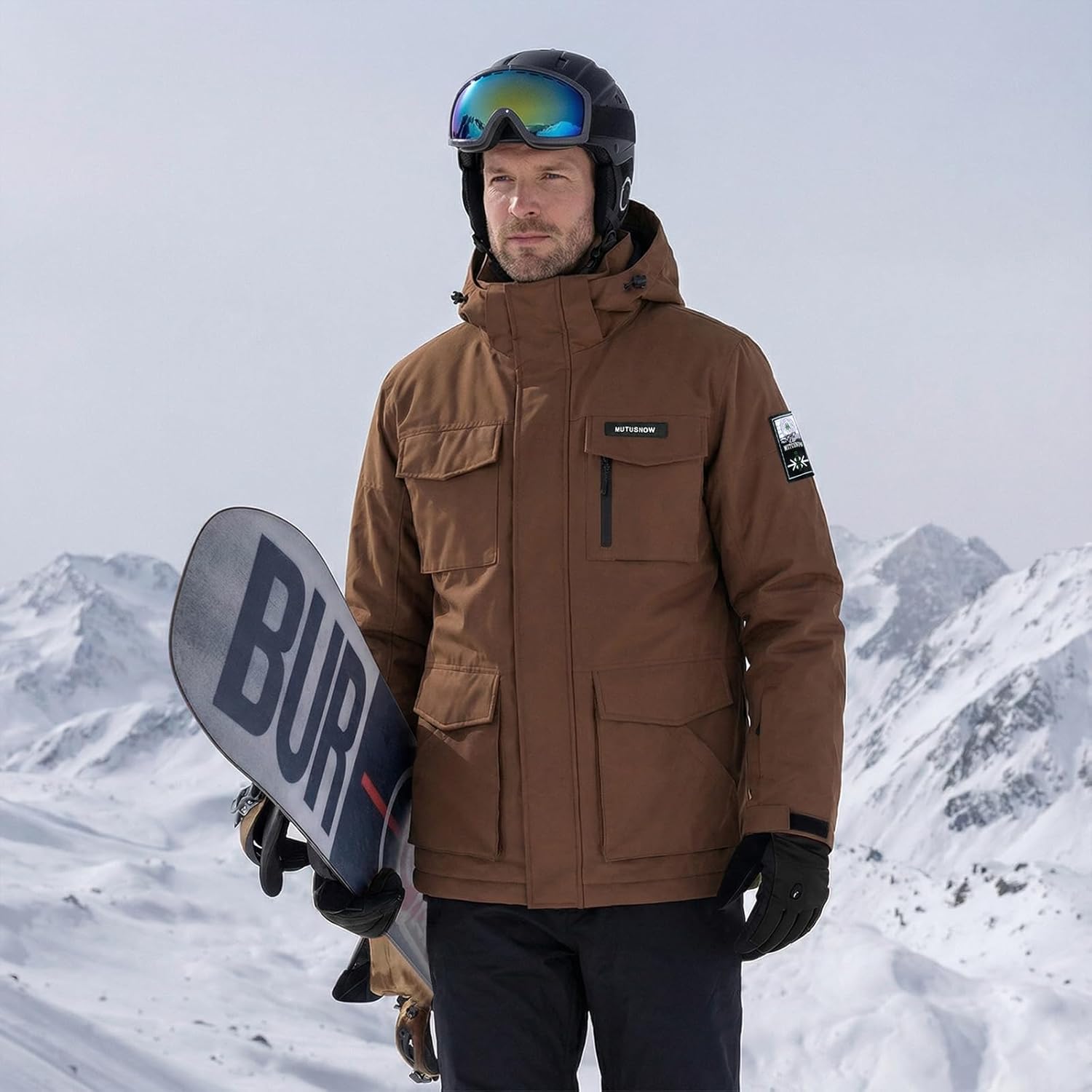 Mens Ski Jacket Waterproof Snowboarding Jacket,Windproof Men Coats Winter Removable Hood for Snowmobile Hiking