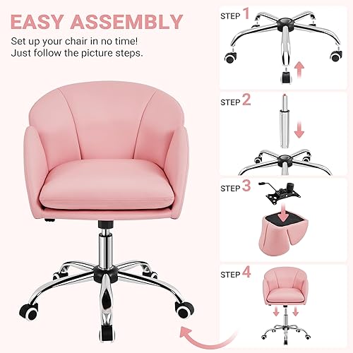 Miniatura 7 de Yaheetech Silla de escritorio con diseño de pétalos, silla giratoria de piel tapizada, silla de tocador de maquillaje con reposabrazos para