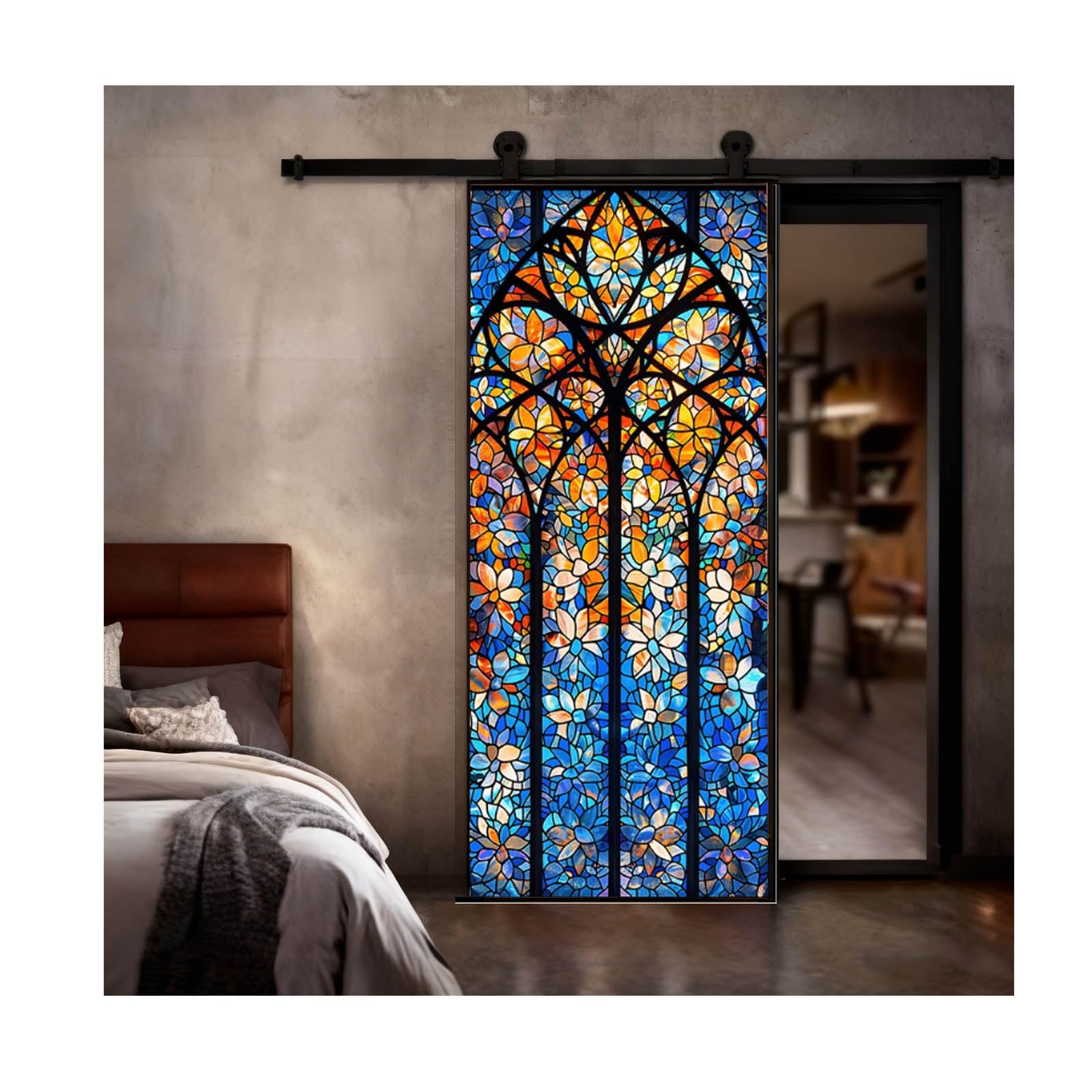 Ornamente Fensterfolie im Kirchen-Buntglas Look – Blumen-Mosaik Motiv statische Haftung ohne Kleber abnehmbar UV-Schutz voller Sichtschutz für Heim Büro,W38,60x200cm