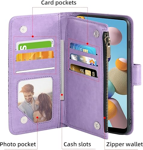 Miniatura 3 de Asuwish Funda de teléfono para Samsung Galaxy A21 con protector de pantalla de vidrio templado y soporte de tarjeta de crédito con tapa de flores,